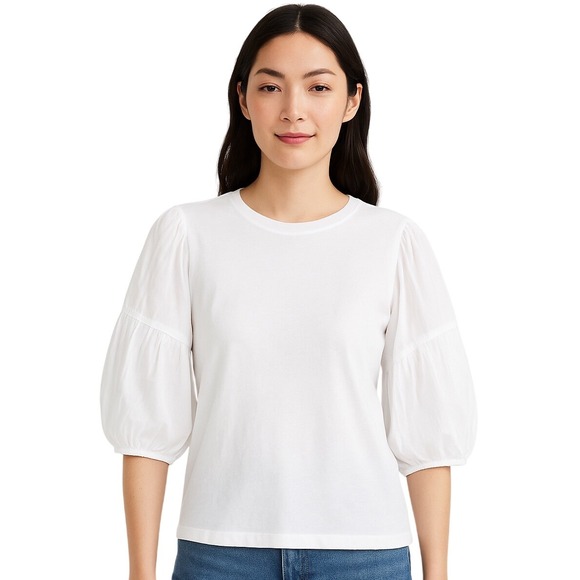 Madewell Tops - Madewell White Puff Sleeve Tee NWT XS‎ Sheer Poplin Sleeve Cotton Top